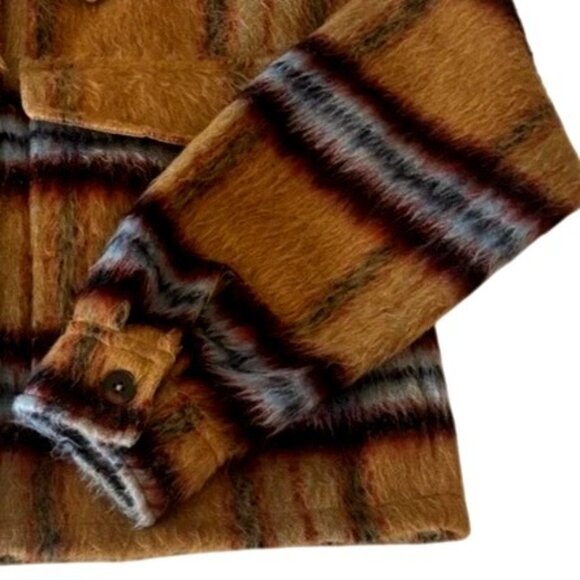 Vigoss M Brushed Plaid Crop Jacket Faux Fur Aztec Western Shacket Chest Pocket - Picture 8 of 16